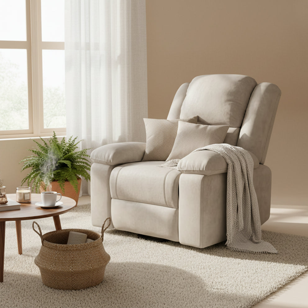 Fauteuil massant électrique chauffant – Repose-pieds inclinable – Tissu beige