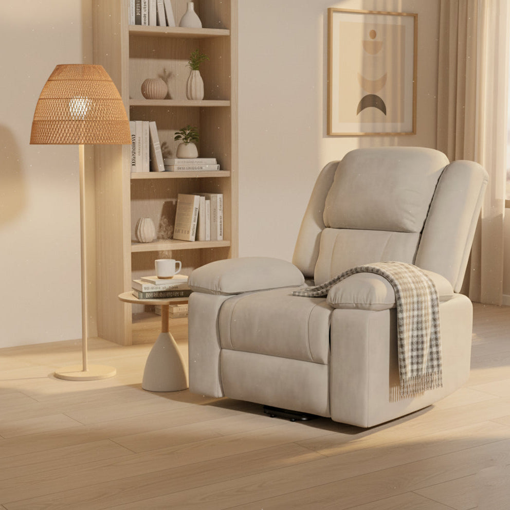 Fauteuil massant électrique chauffant – Repose-pieds inclinable – Tissu beige